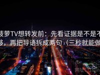 菠萝TV想转发前：先看证据是不是不够，再把导语拆成两句（三秒就能做）